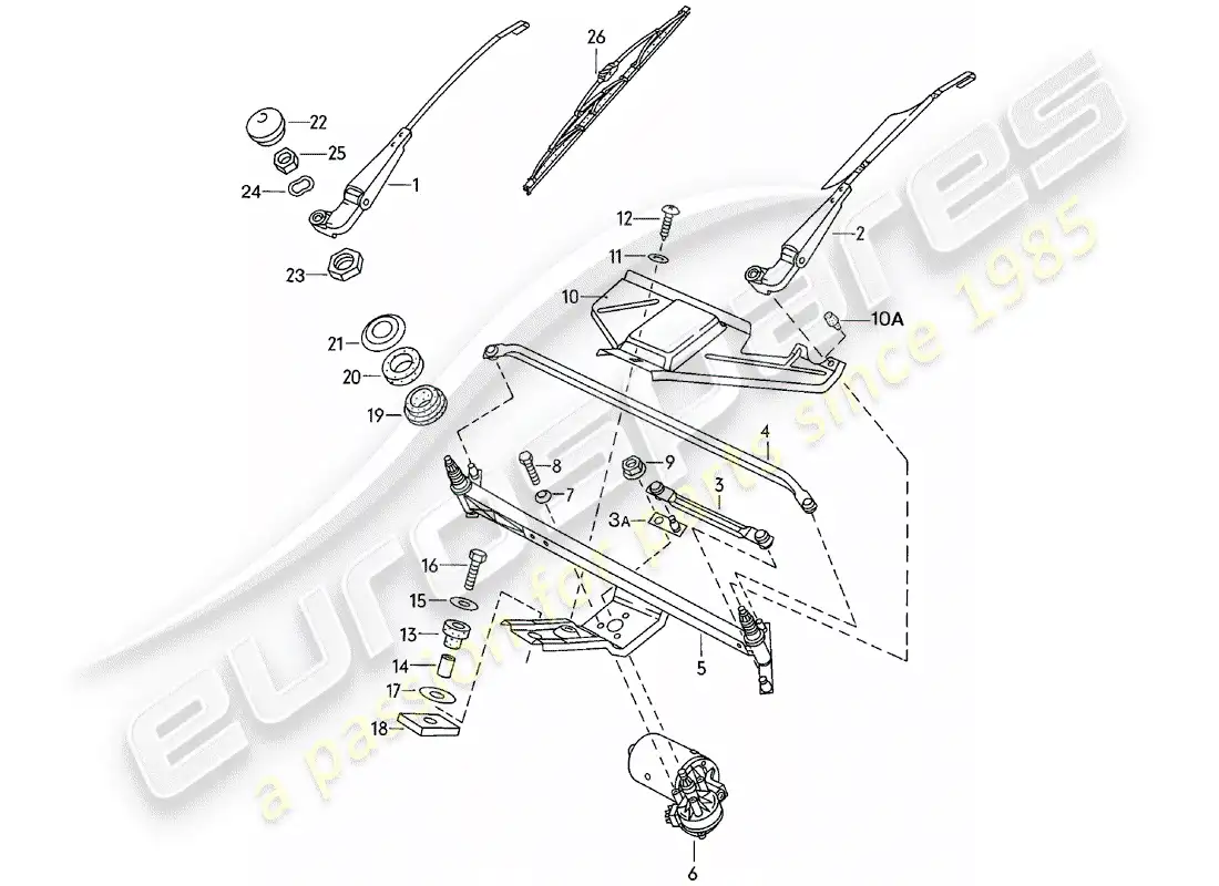 porsche 1982 (924) sistema de limpiaparabrisas diagrama de piezas