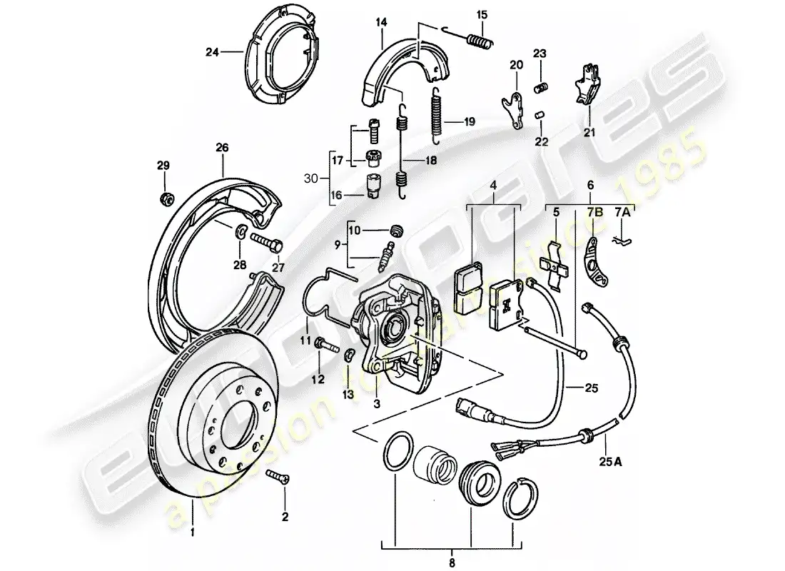porsche 1981 (928) frenos de disco - eje trasero diagrama de piezas