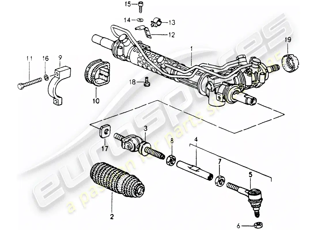 porsche 1992 (964) engranaje de dirección - piezas de dirección diagrama de piezas