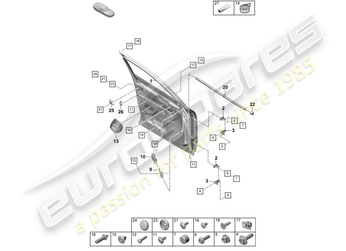 porsche 2023 (cayenne e3 pa) diagrama de piezas de accesorios de la carcasa de la puerta delantera