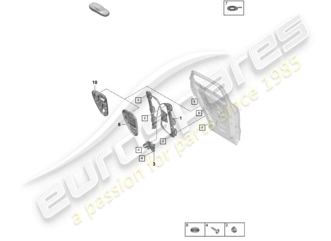 porsche 2023 (cayenne e3 pa) diagrama de piezas del soporte del conjunto del regulador de ventana trasero