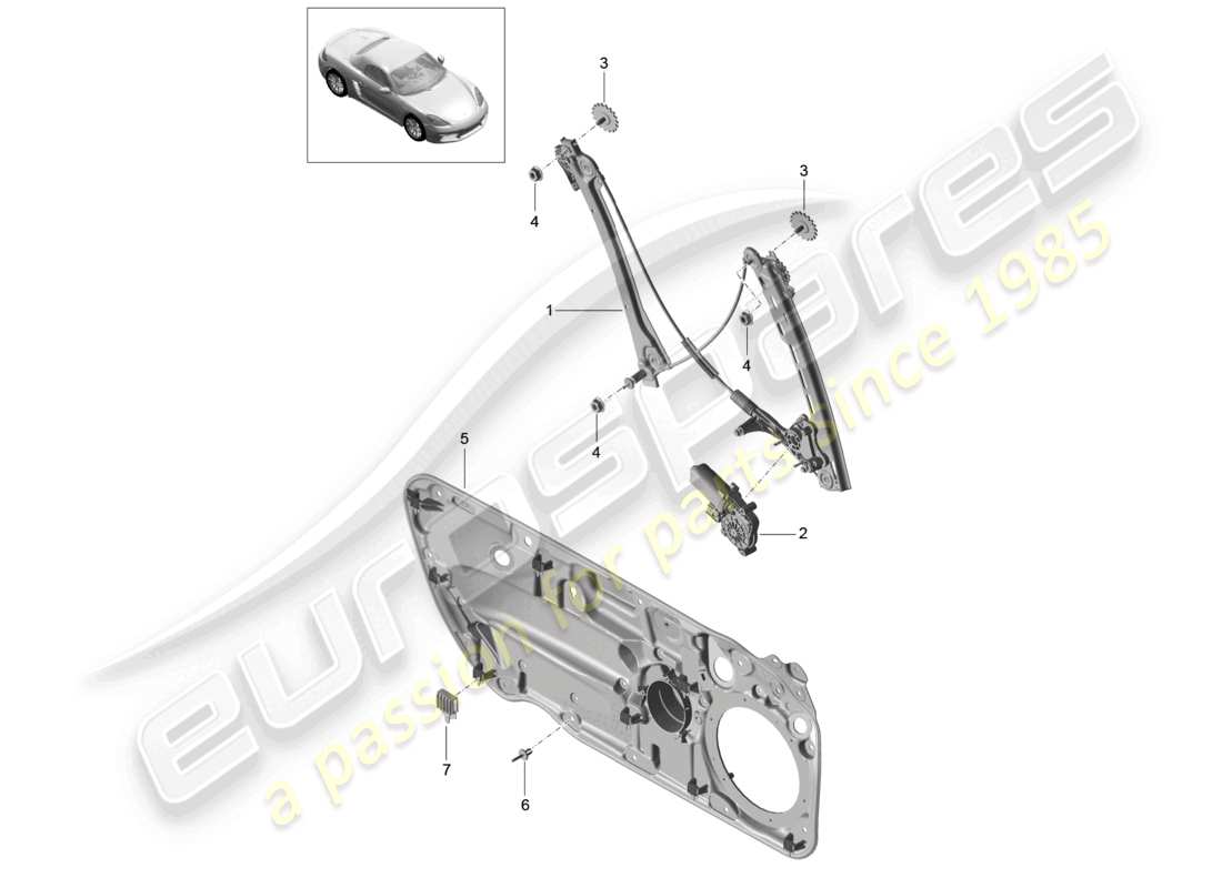 porsche 2021 (718 boxster) diagrama de pieza del regulador de ventana