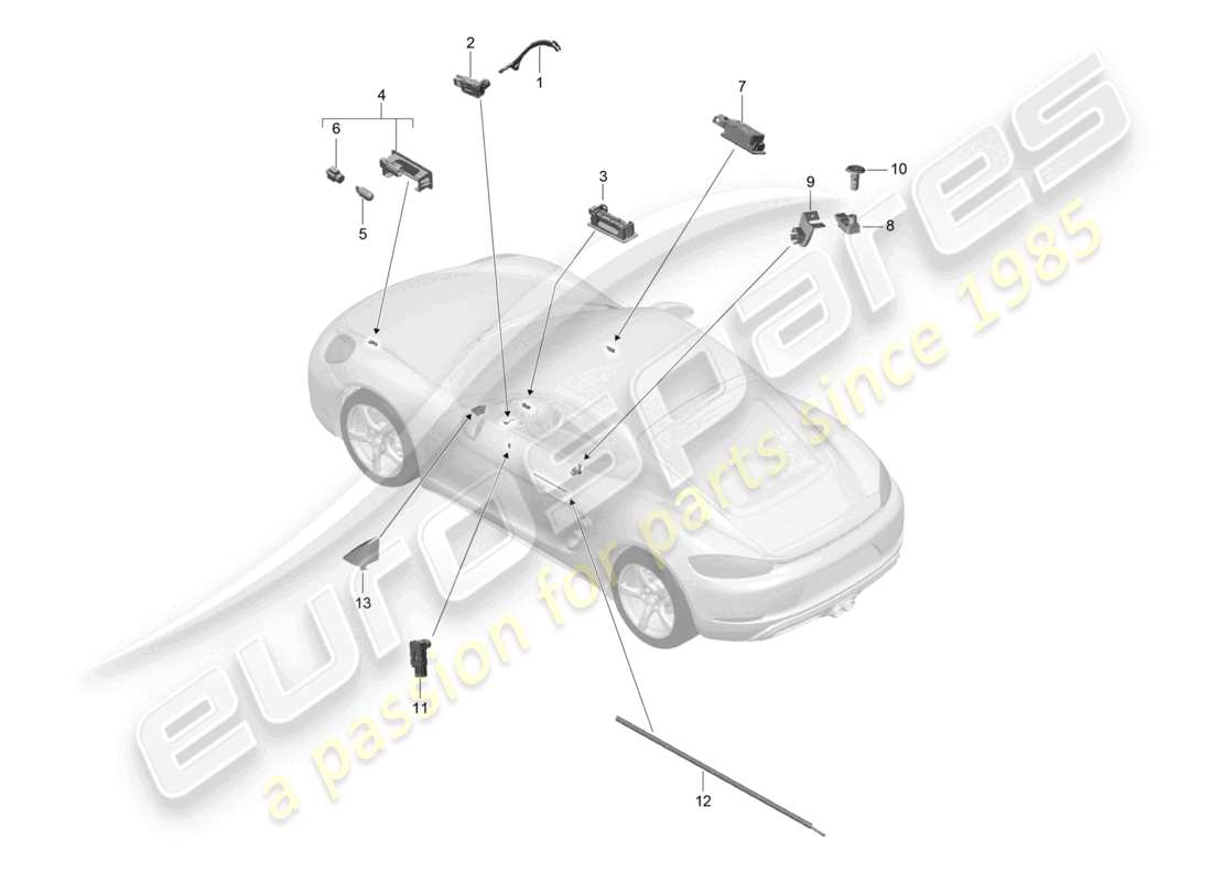 porsche 2024 (718 cayman) iluminación interior luz de advertencia de la puerta luz del espacio para los pies lámpara del maletero luz de la guantera luz espejo exterior diagrama de piezas