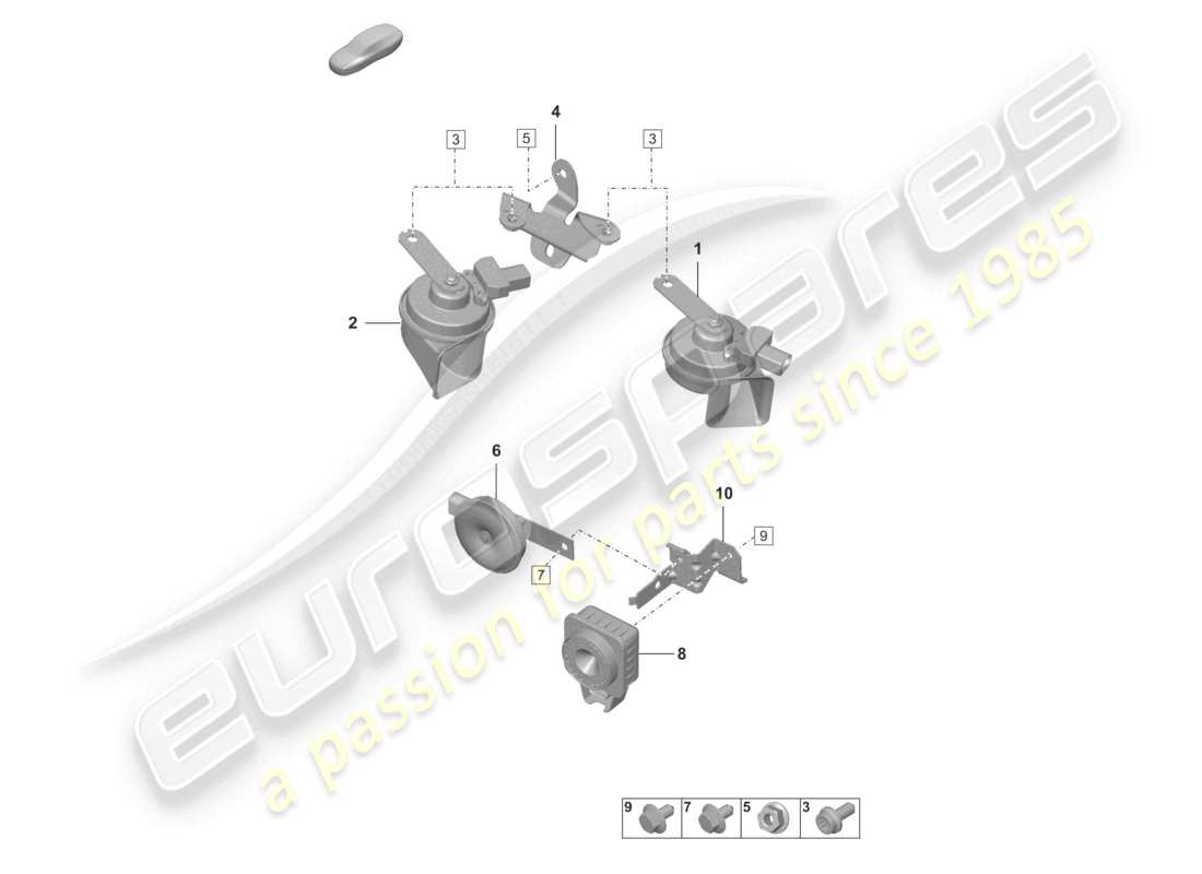 porsche 2021 (992-1 turbo / s) diagrama de piezas del sistema de alarma con bocina de señal de fanfarria