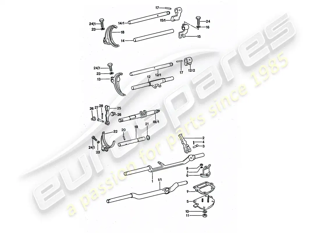 porsche 1976 (911 turbo) varillas de cambio - horquillas de cambio diagrama de piezas