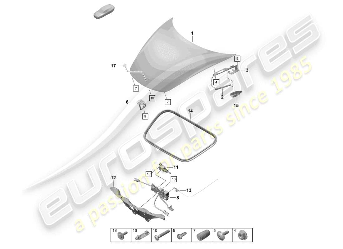 porsche 2021 (718 cayman gt4) diagrama de piezas de la cubierta frontal