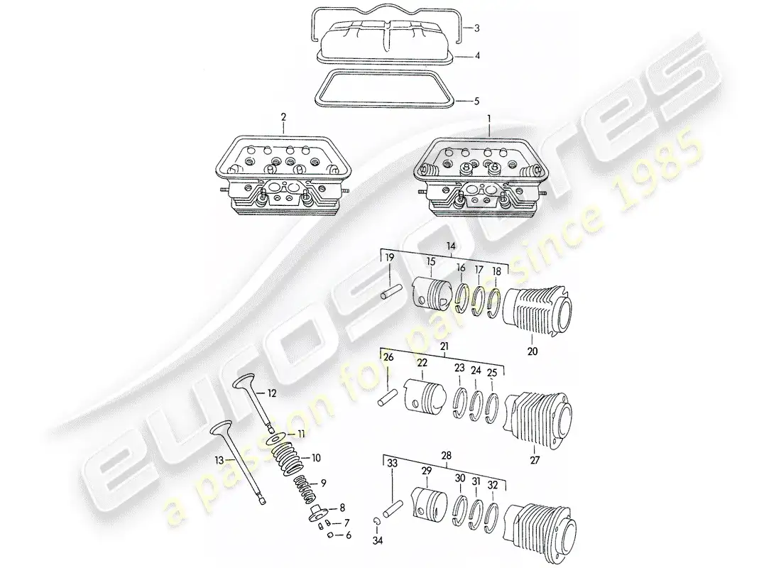 porsche 1951 (356/356a) culata - cilindro con pistones - m >> 10 199 - m >> 21 780 - m >> 50 099 - m >> 21 999 - m >> 33 899 - m >> 40 999 diagrama de piezas