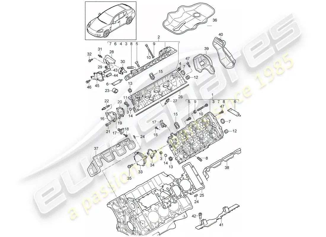 porsche 2014 (panamera 970) cabeza de cilindro diagrama de piezas