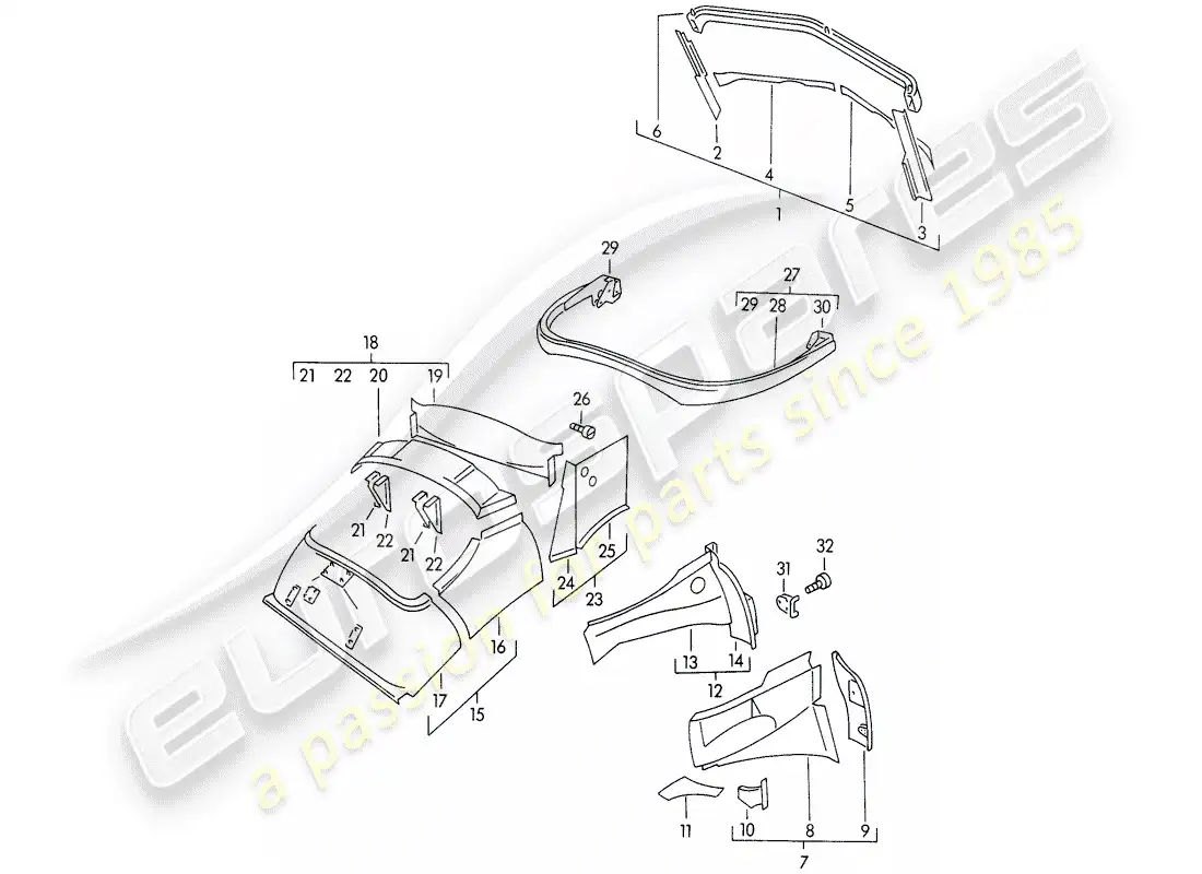 porsche 1957 (356/356a) carrocería - paneles interiores diagrama de piezas