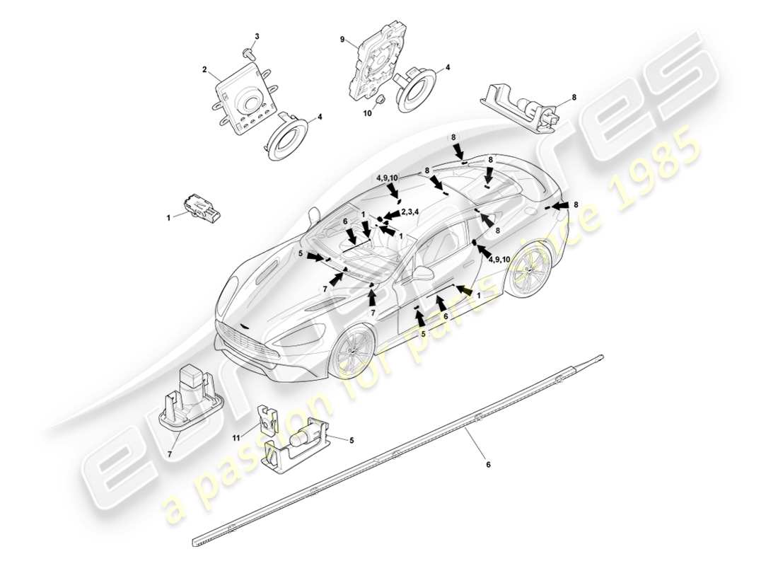 aston martin vanquish (2013) iluminación de cortesía diagrama de piezas