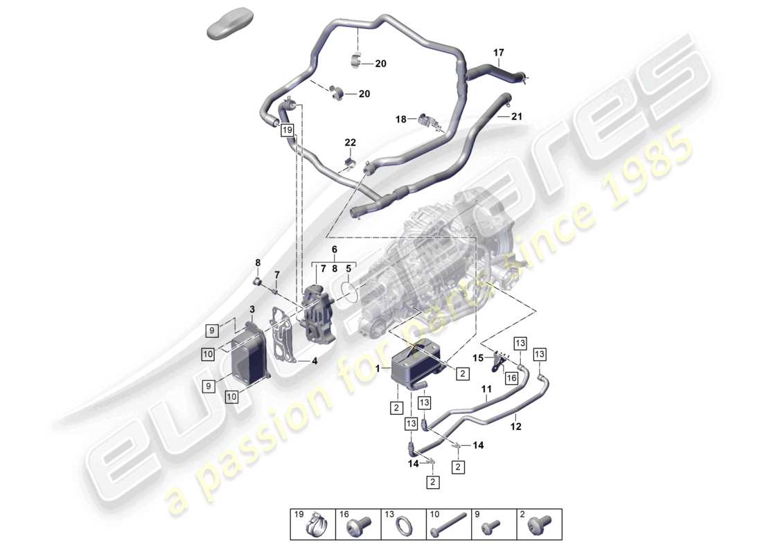 porsche 2021 (992-1 gt3/rs/st) 7-speed caja de cambios de doble embrague - pdk - diagrama de piezas del sistema de refrigeración del aceite de la caja de cambios