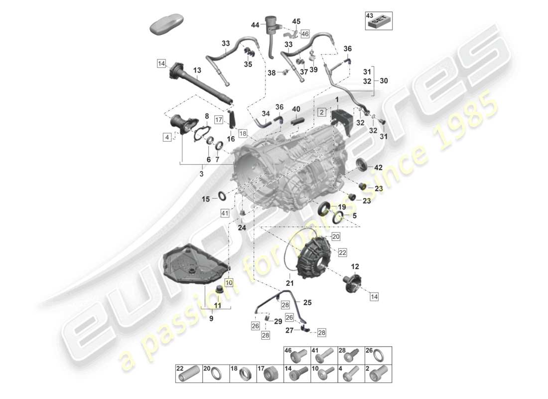 porsche 2021 (992-1 gt3/rs/st) 7-speed caja de cambios de doble embrague - pdk - diagrama de piezas de piezas individuales