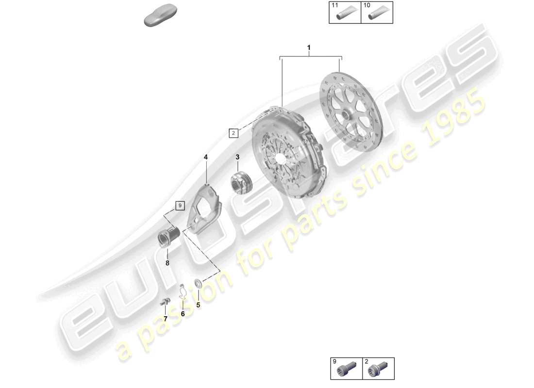 porsche 2021 (992-1 gt3/rs/st) diagrama de piezas de acoplamiento de la caja de cambios manual