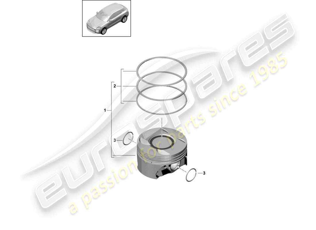 porsche 2021 (macan) pistón. precaución: no se permite la instalación de piezas de diferentes fabricantes. al sustituir piezas individuales, utilice únicamente el fabricante instalado. es posible cambiar de fabricante al sustituir todas las piezas instaladas. diagrama de piezas.