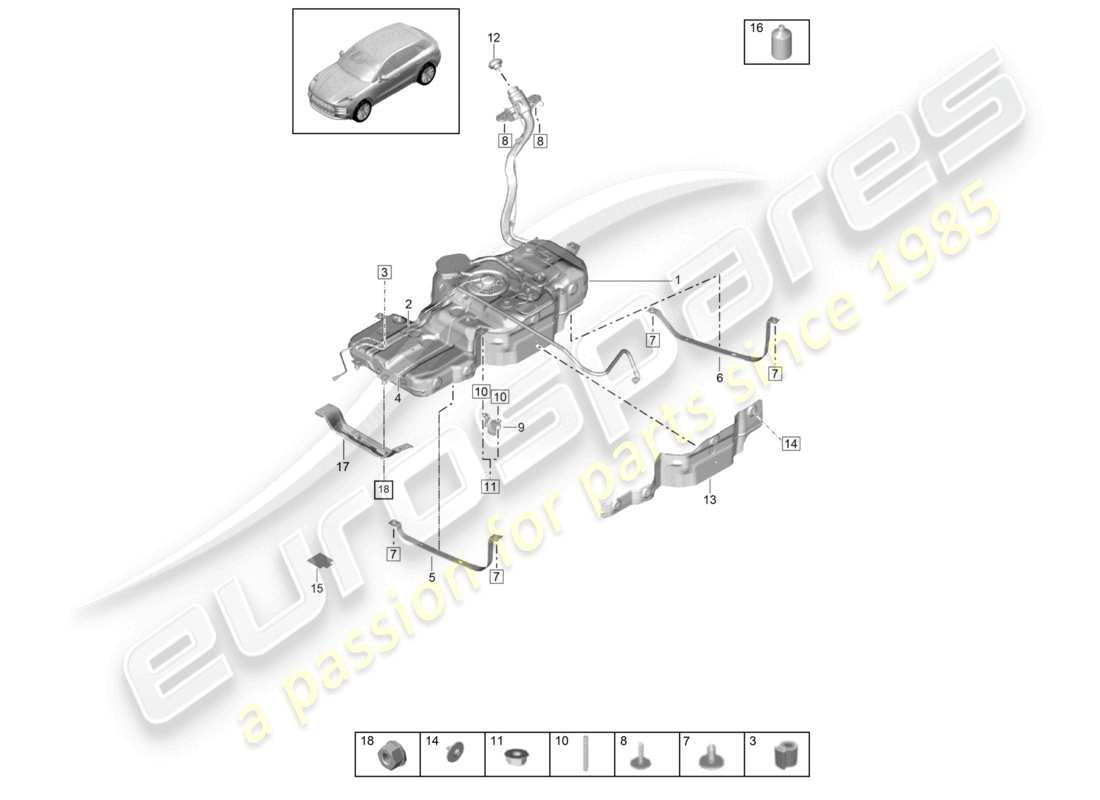 porsche 2021 (macan) tanque de combustible con accesorios diagrama de piezas