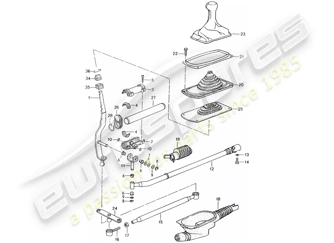 porsche 1990 (964) control de transmisión diagrama de piezas