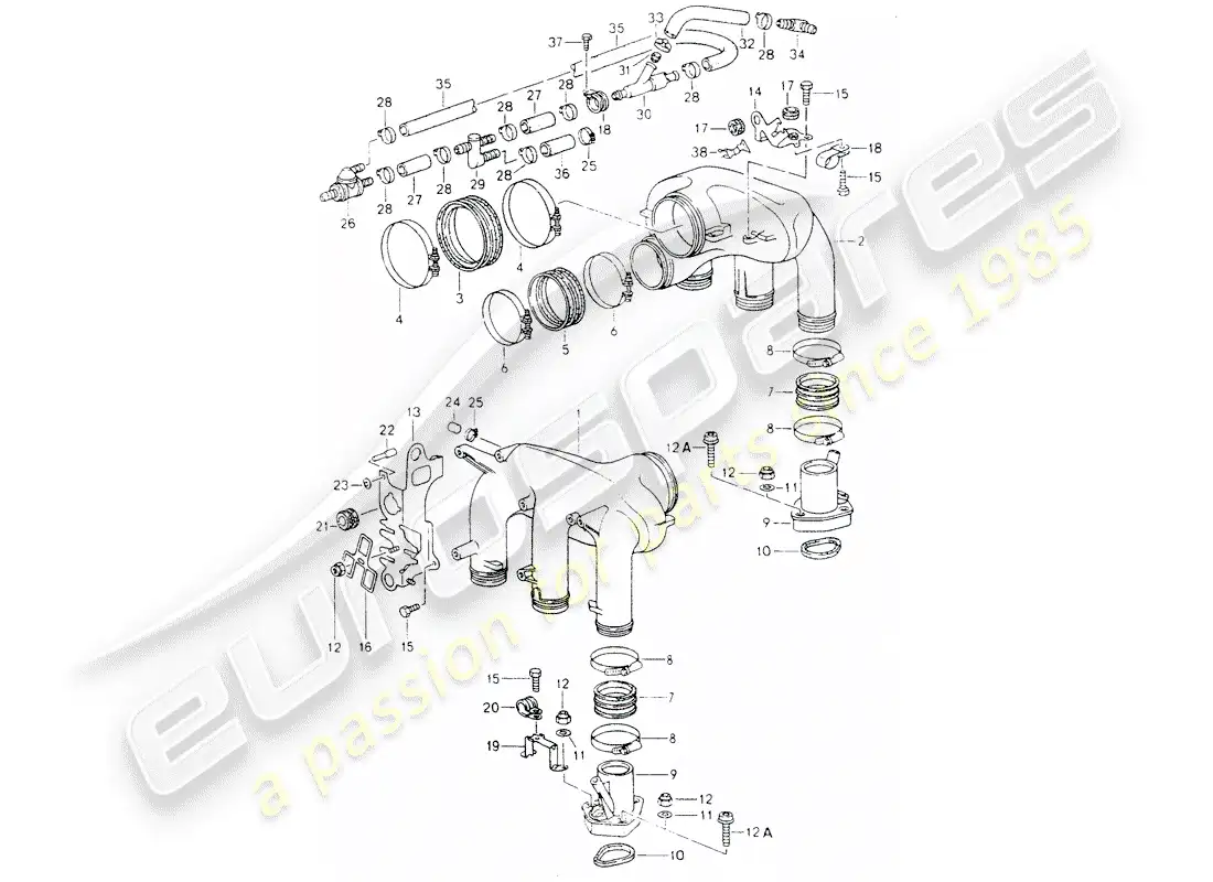 porsche 1989 (964) l-jetronic - distribuidor de aire de admisión diagrama de piezas