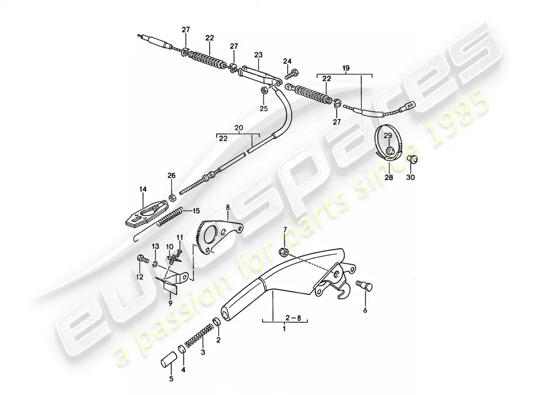 porsche 1993 (968) palanca de freno de mano diagrama de piezas