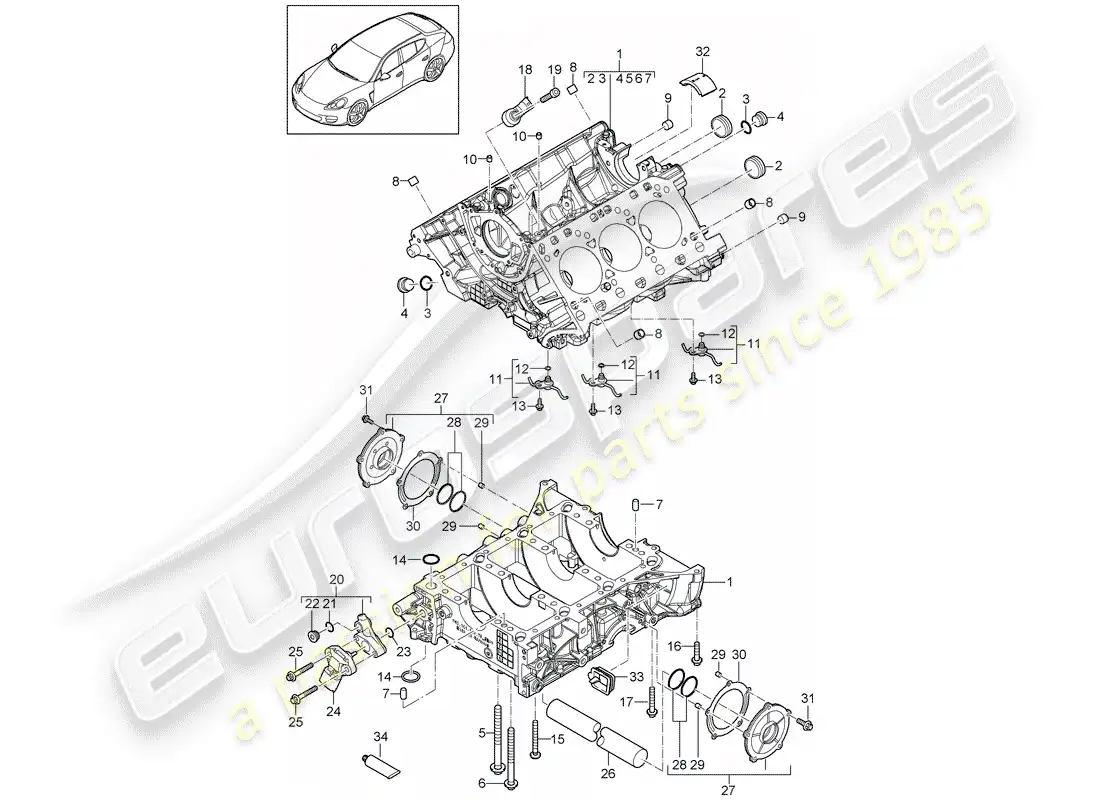 porsche 2012 (panamera 970) crankcase diagrama de piezas