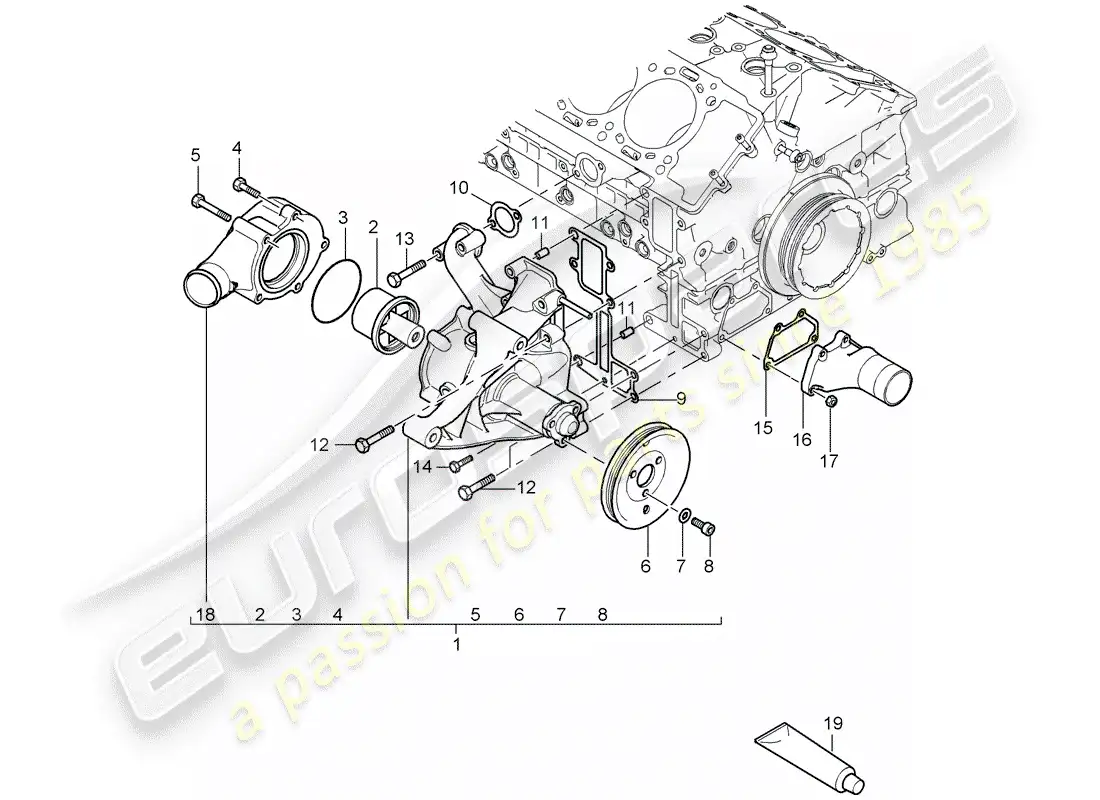 porsche 2005 (carrera gt) bomba de agua - termostato diagrama de piezas