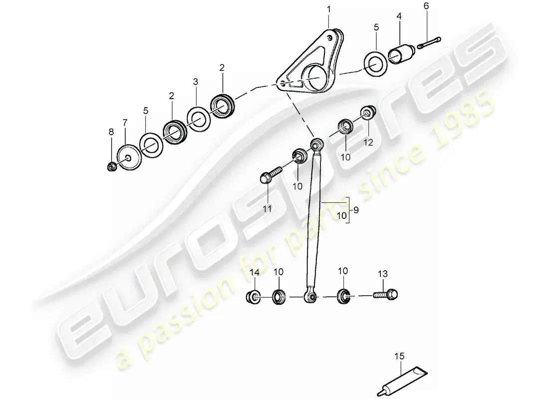 porsche 2005 (carrera gt) eje trasero - balancín - varilla de empuje diagrama de piezas