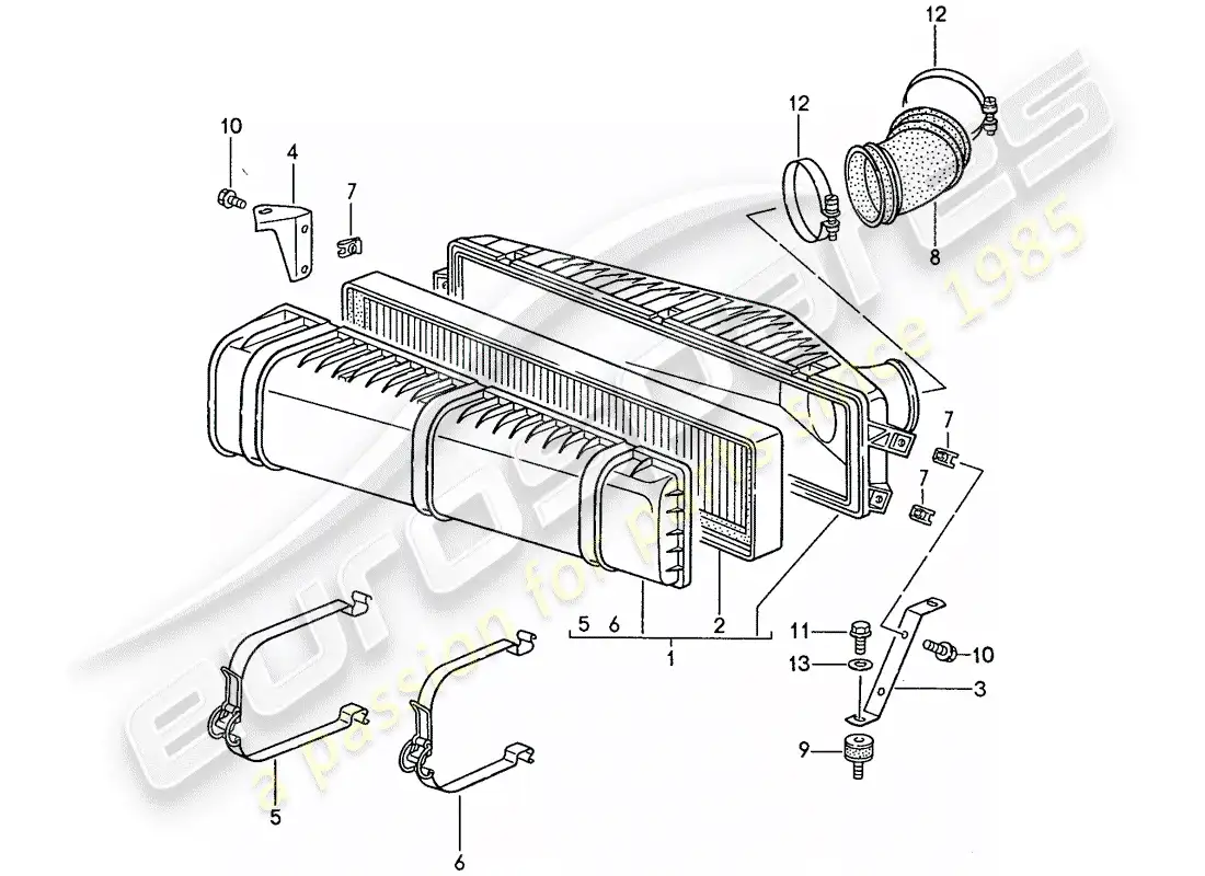 porsche 1990 (944) diagrama de piezas del sistema de limpiador de aire