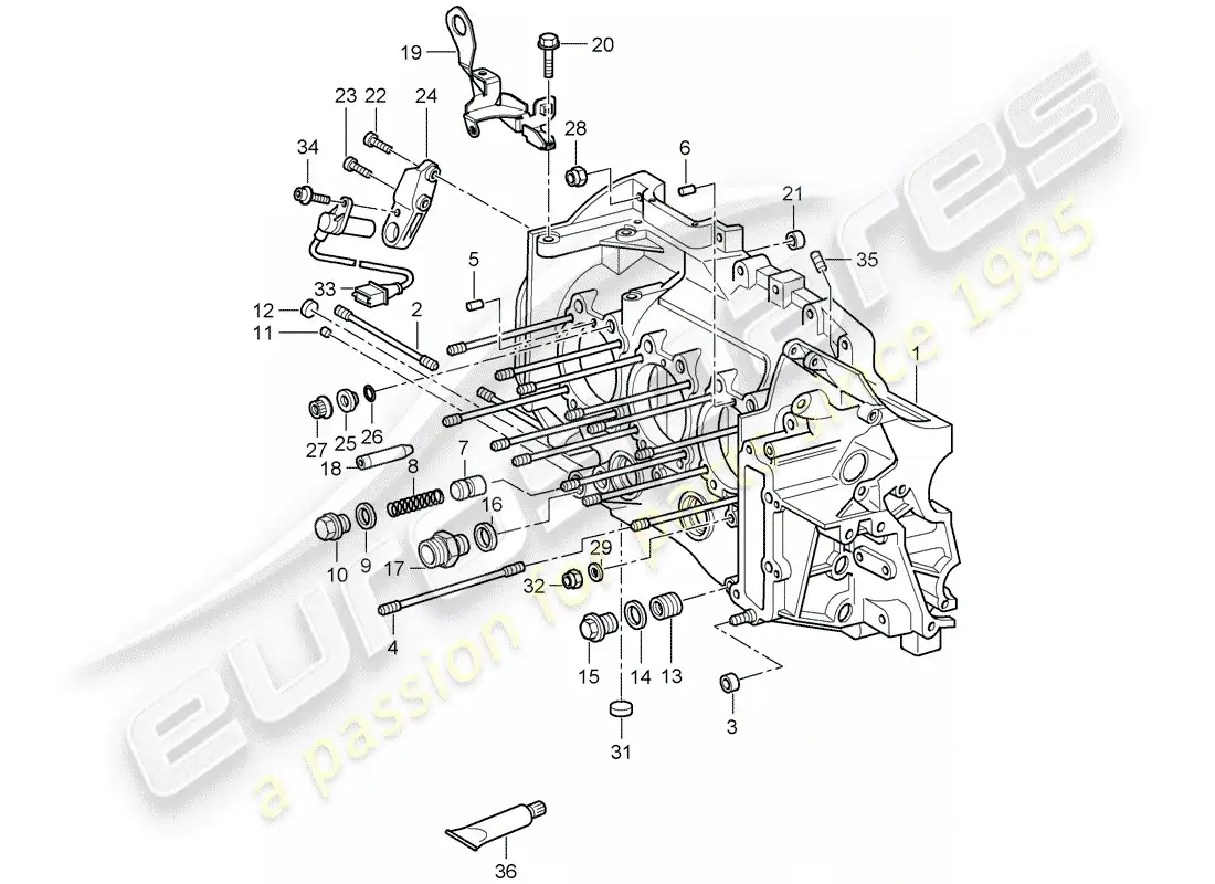 porsche 2010 (997-2 gt3) crankcase diagrama de piezas