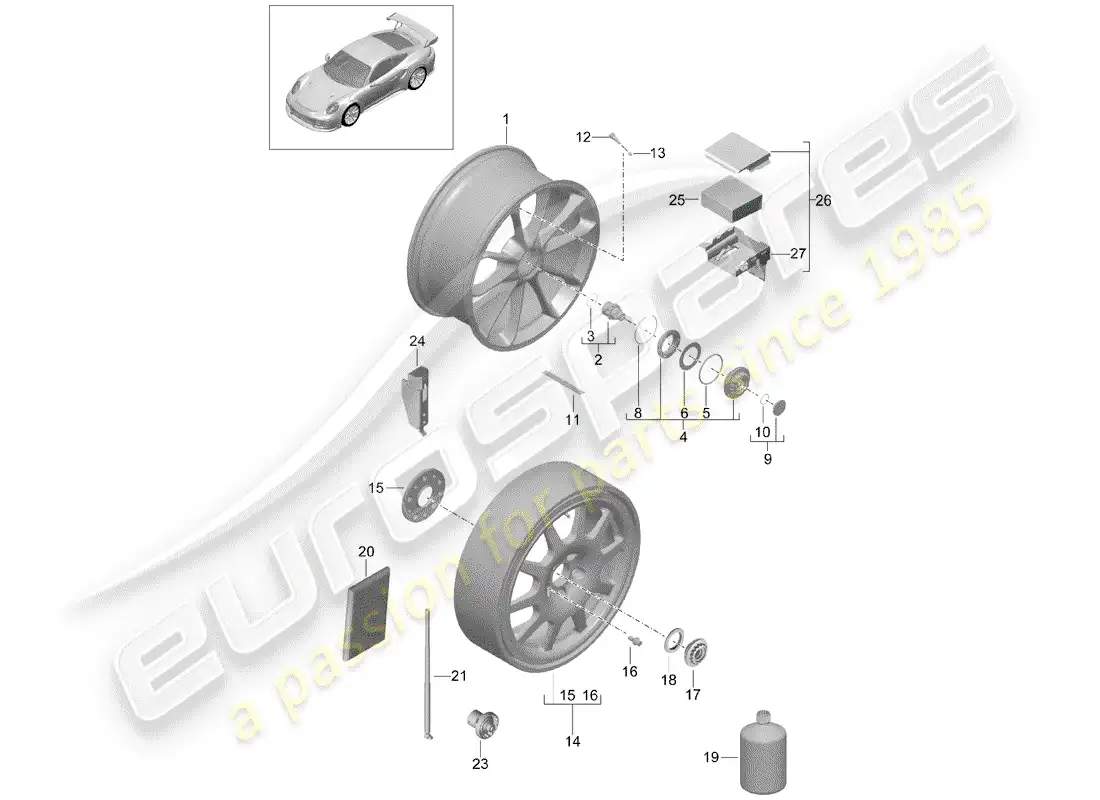 porsche 2016 (991-1 turbo) rueda de aleación diagrama de piezas