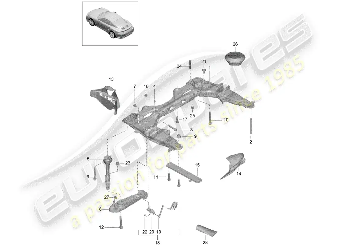 porsche 2016 (991-1 turbo) travesaño diagrama de piezas