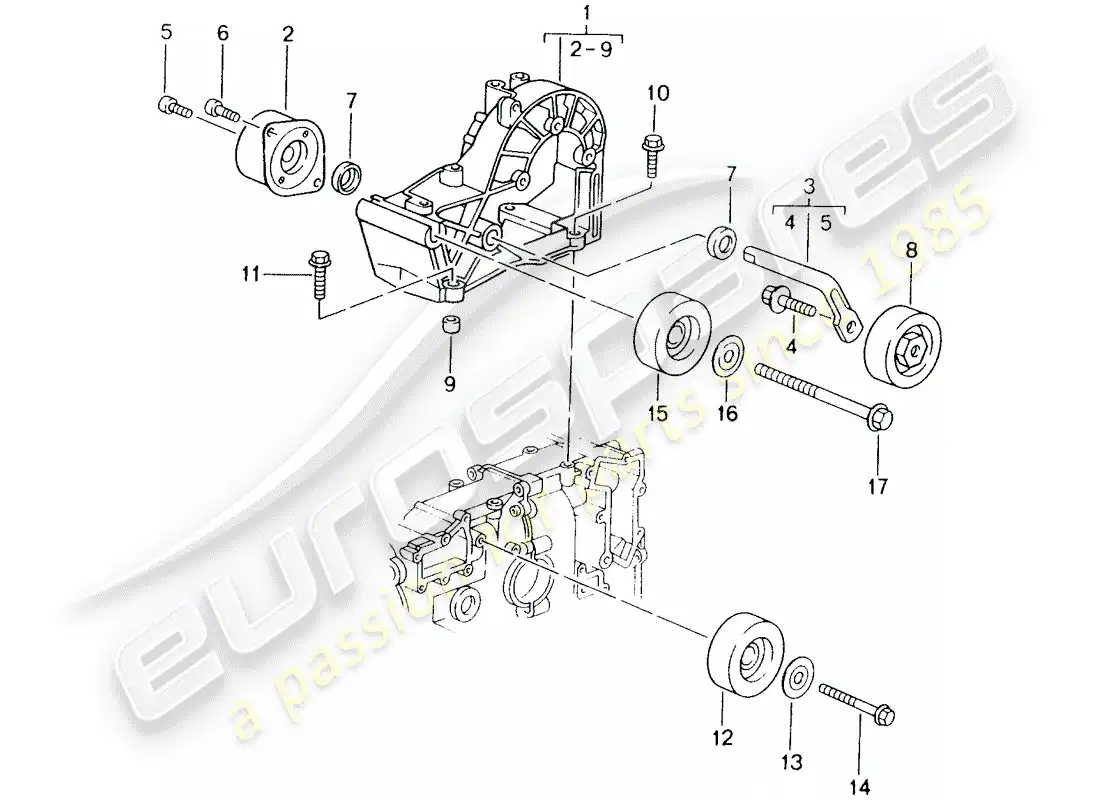porsche 2001 (996) amortiguador tensor de correa - rodillo de relevo - soporte diagrama de piezas