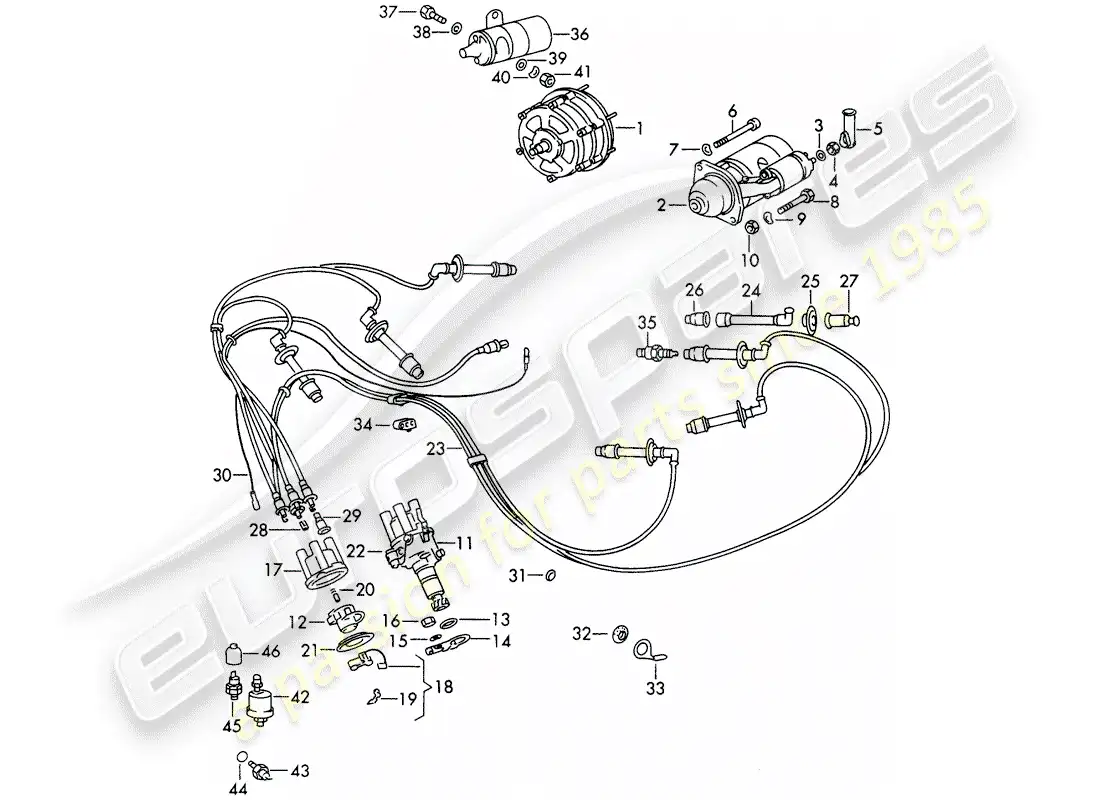 porsche 1969 (911/912) electricidad del motor diagrama de piezas