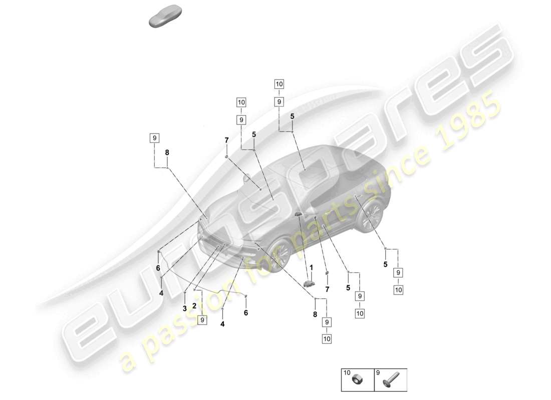 porsche 2025 (macan-e) unidad de control airbag sensores protección de peatones diagrama de piezas