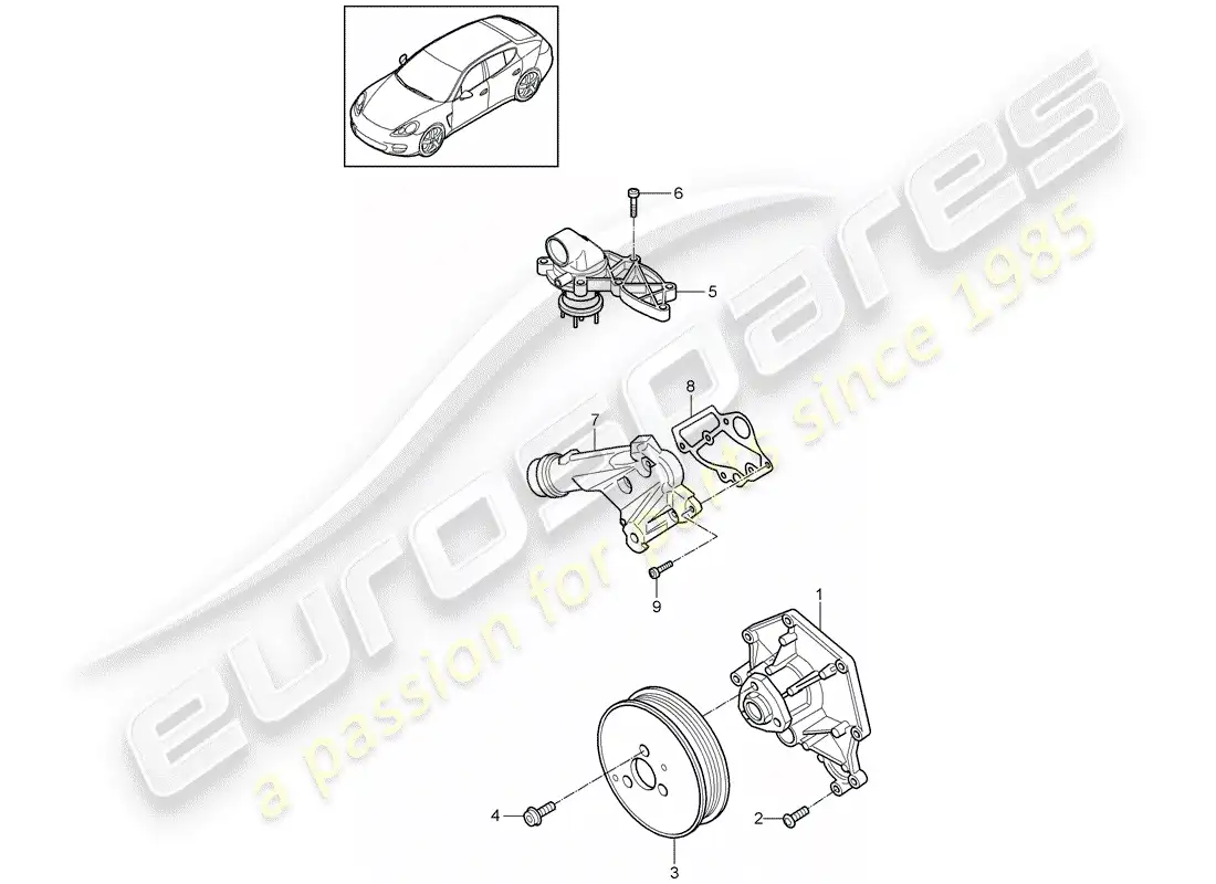porsche 2012 (panamera 970) diagrama de piezas de la bomba de agua
