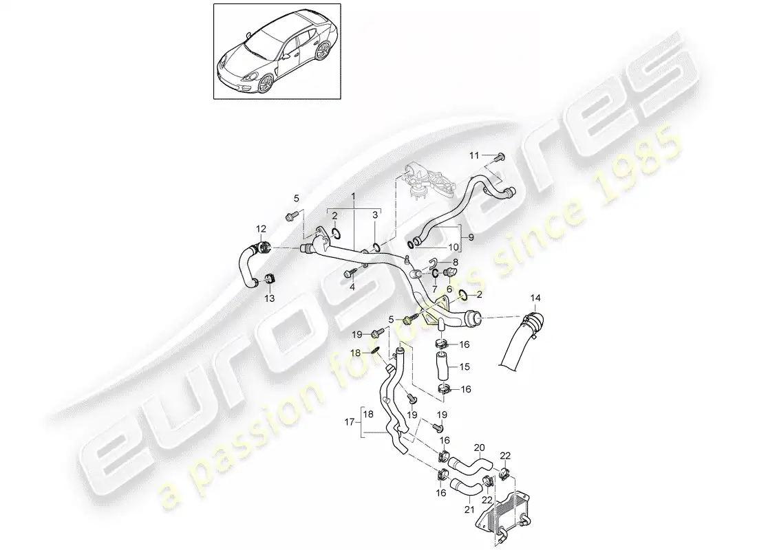 porsche 2012 (panamera 970) diagrama de piezas de refrigeración por agua