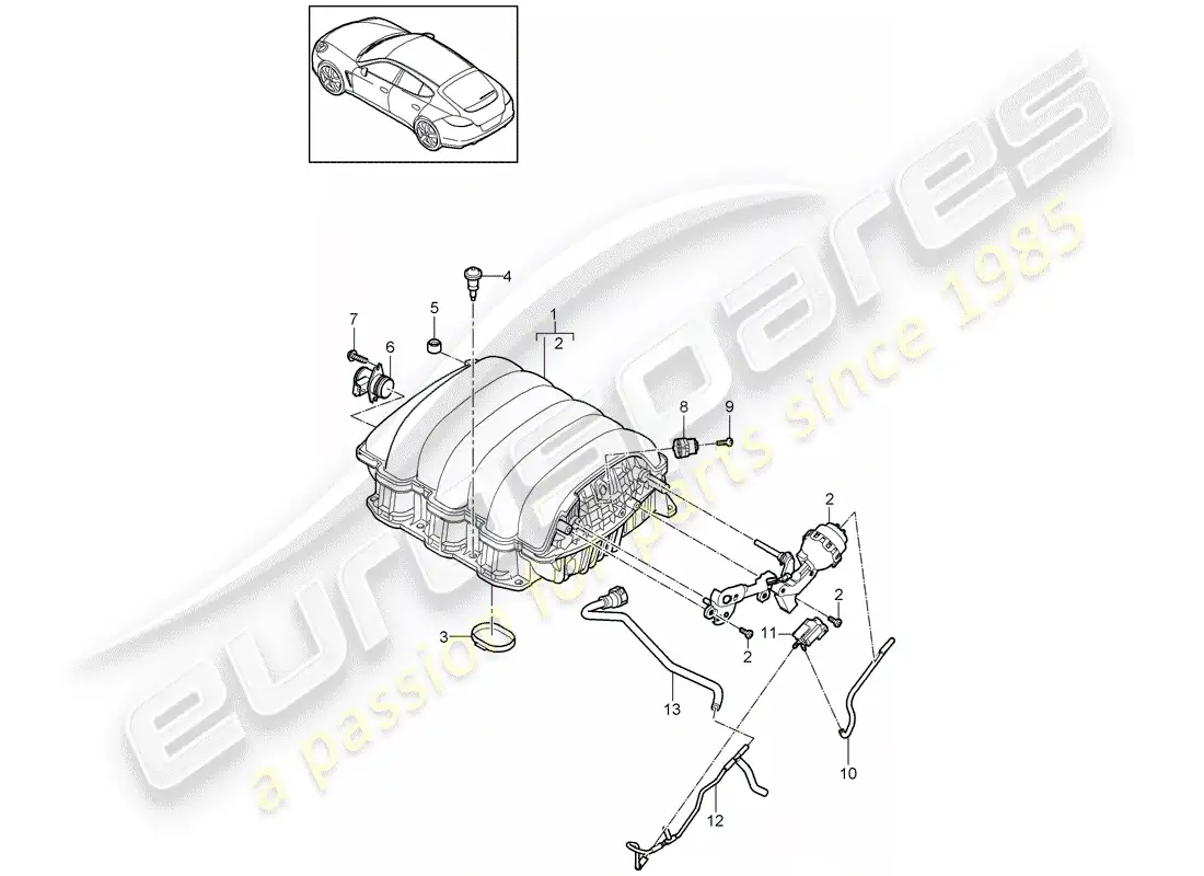 porsche 2012 (panamera 970) diagrama de piezas del distribuidor de aire de admisión
