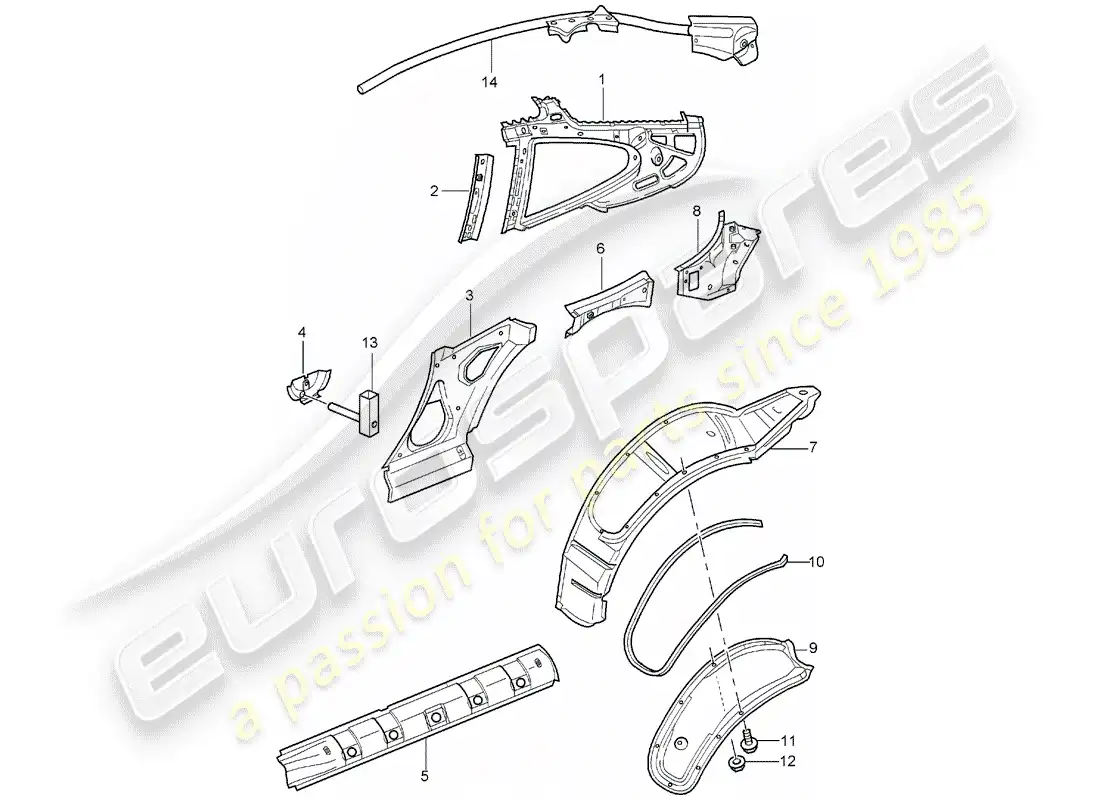 porsche 2002 (996 turbo / gt2) panel lateral diagrama de piezas