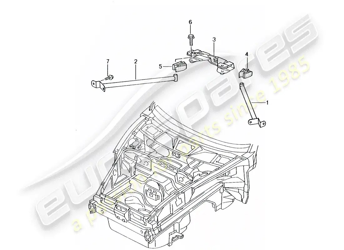 porsche 2002 (986 boxster) puntal de domo diagrama de piezas