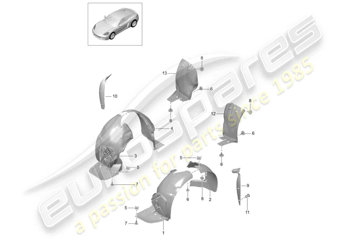 porsche 2022 (718 cayman) diagrama de piezas de la carcasa de la rueda