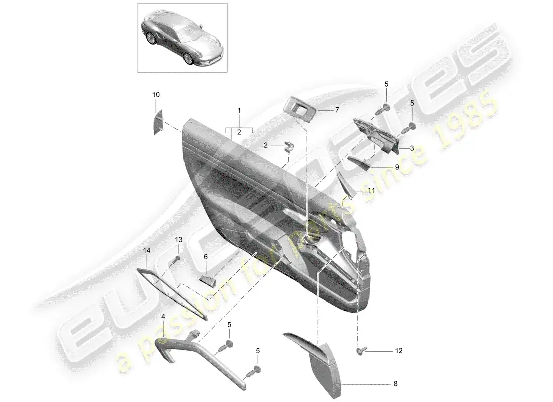 porsche 2020 (991-2 turbo) panel de la puerta diagrama de piezas