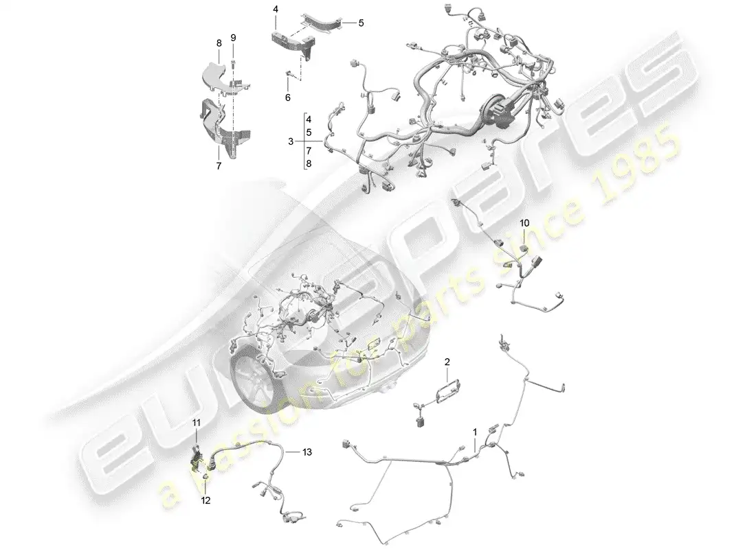 porsche 2020 (718 cayman) cableando arneses diagrama de piezas