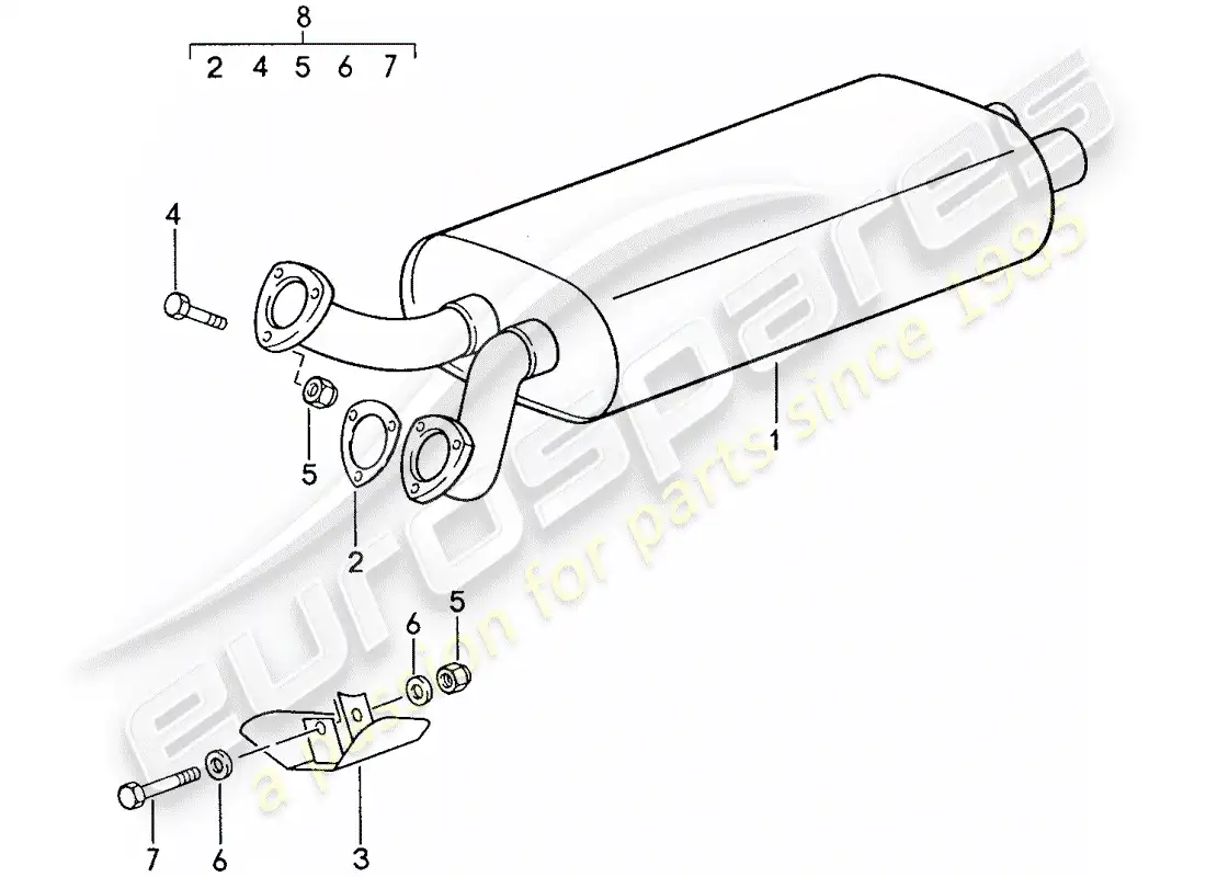 porsche 1990 (928) sistema de escape - silenciador de escape, delantero diagrama de piezas