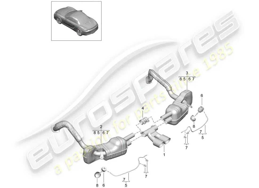 porsche 2016 (981 boxster) sistema de escape diagrama de piezas