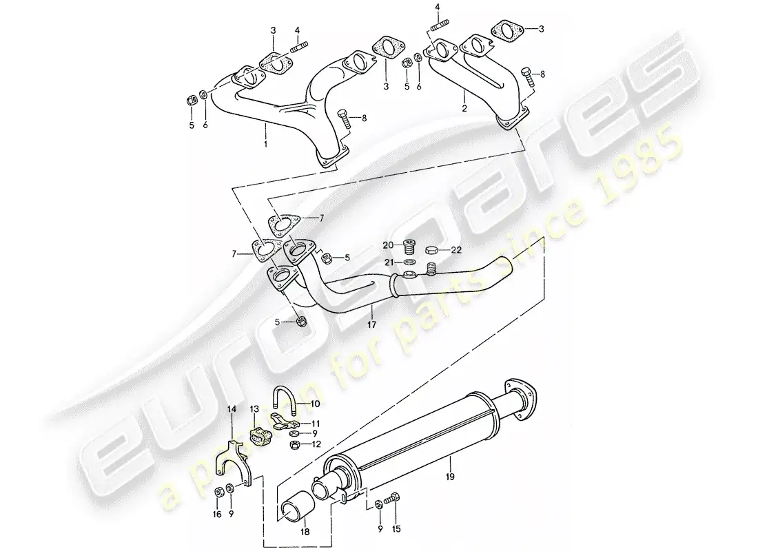 porsche 1990 (944) sistema de escape - silenciador de escape, delantero diagrama de piezas