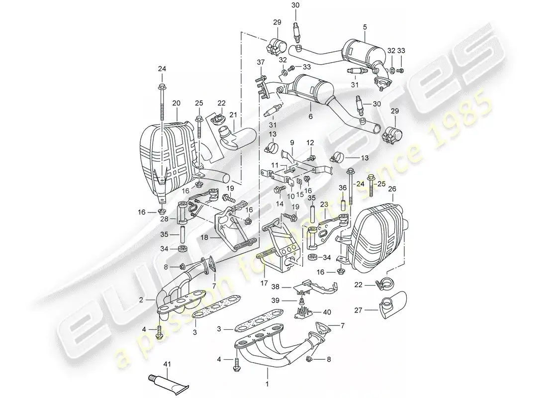 porsche 2001 (996) sistema de escape diagrama de piezas