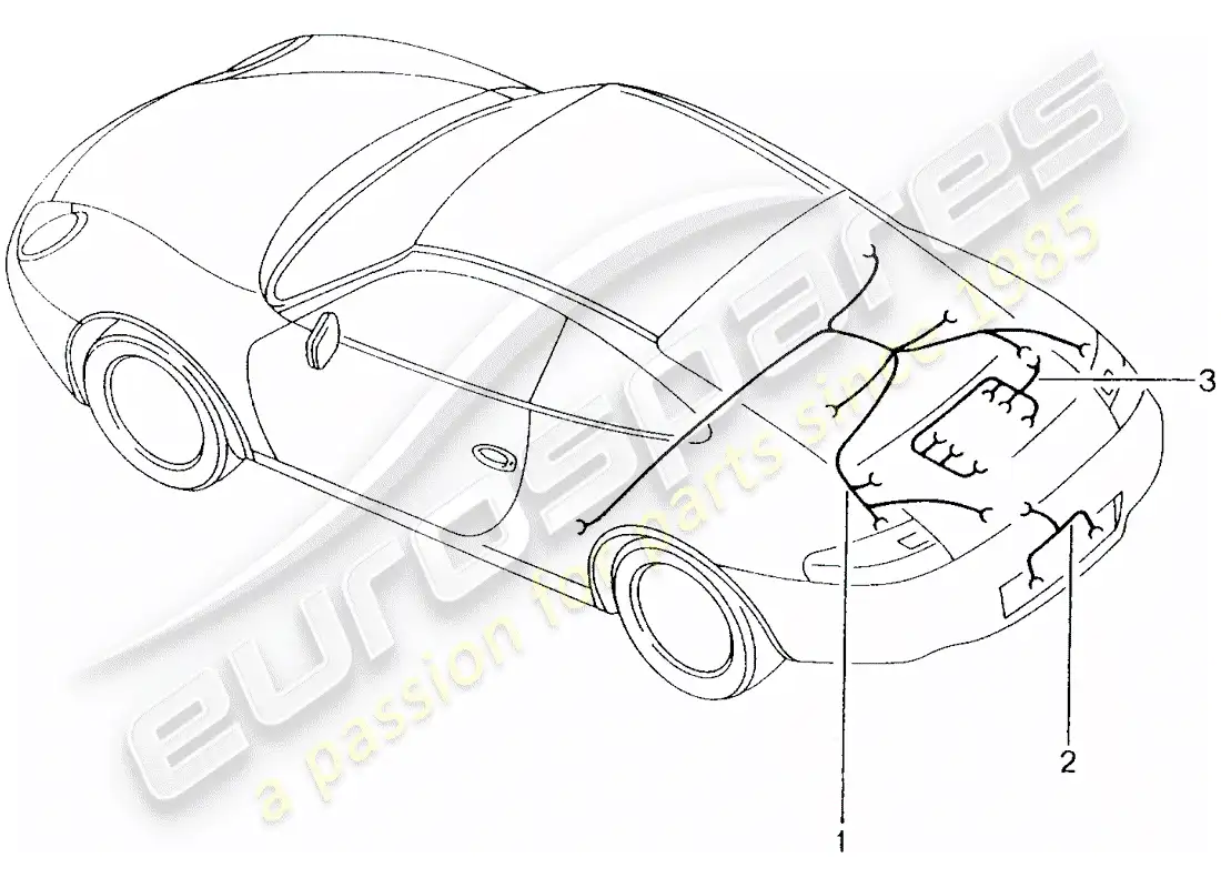porsche 2003 (996) mazo de cables - parte trasera - luz de freno adicional - luz de matrícula - motor - transmisión - kit de reparación - sistema freno antibloqueo -abs- - indicador de desgaste de pastillas de freno - eje trasero diagrama de piezas