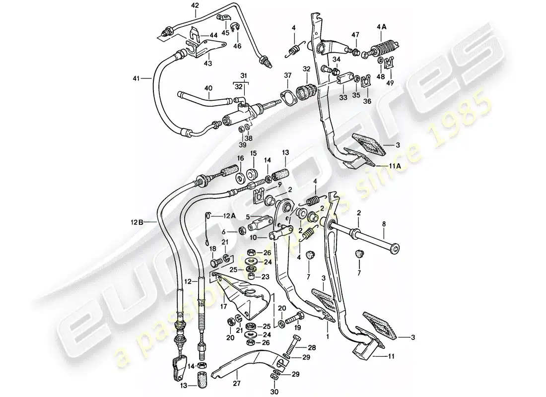 porsche 1976 (924) pedales de freno y embrague - cluster diagrama de piezas