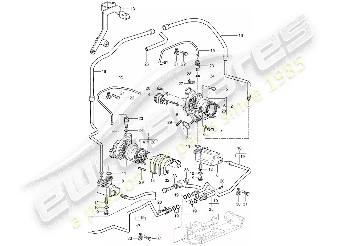 porsche 2002 (996 turbo / gt2) turbocargador de gas de escape - tubo de aceite - para - turbocargador de gas de escape diagrama de piezas