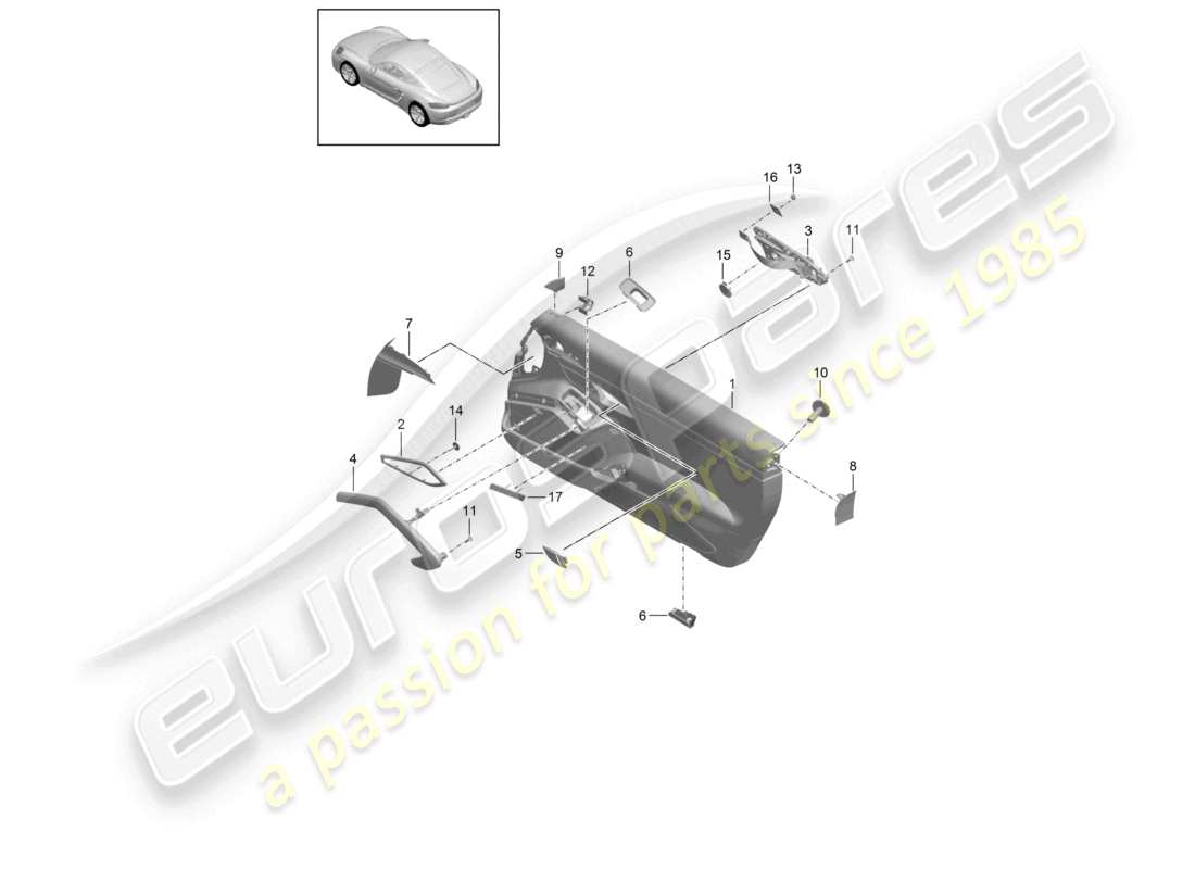 porsche 2022 (718 cayman) diagrama de piezas de cuero sintético/cuero para accesorios de paneles de puerta