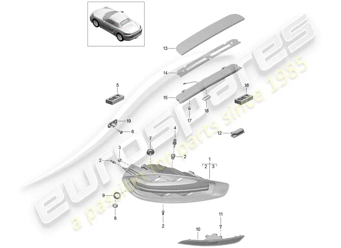 porsche 2018 (718 boxster) luz trasera diagrama de piezas