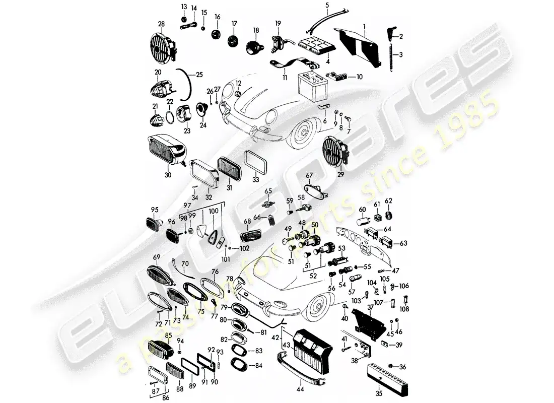 porsche 1964 (356b/356c) faro - e - interruptor - batería diagrama de piezas
